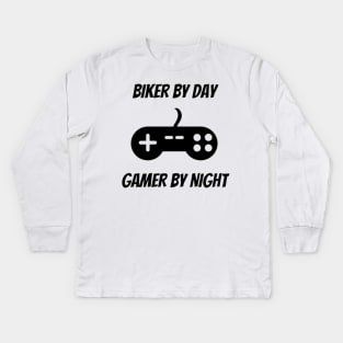 Biker By Day Gamer By Night Kids Long Sleeve T-Shirt